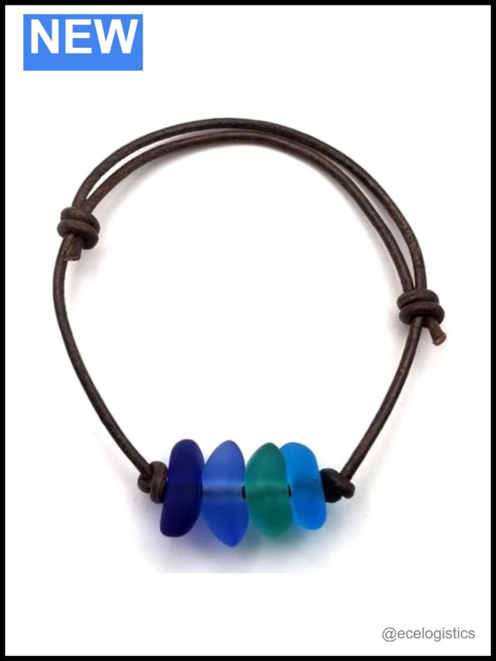 Handmade Leather Cord Unisex Wrap Bracelet with Chunky Sea Glass Stone